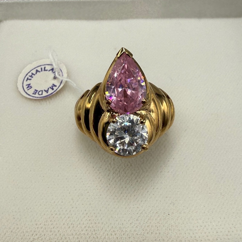 Hollywood Collection Marlene Dietrich Replica Ring Pink Clear Stone 925 Size 8.5